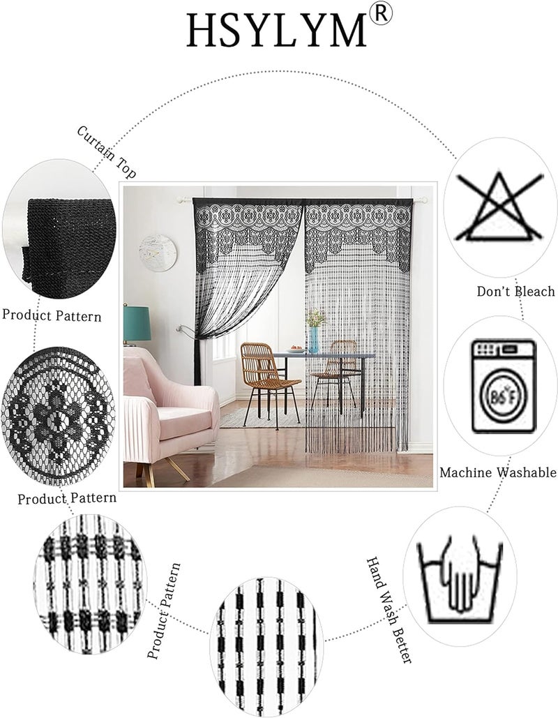 HSYLYM String Door Privacy Lace Curtain Macrame Boho Doorway Window Curtains for Wall Divider Windows Door Covers Decorative Room Separation (35Ã—79in/90Ã—200cm,Black) - Image 4